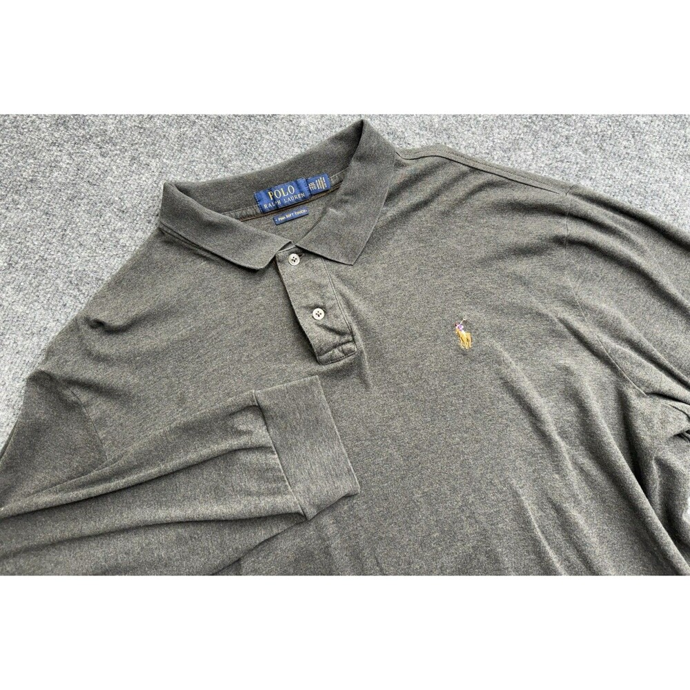 Vintage Ralph Lauren Polo Shirt Mens 2XL  XXL Gray Long Sleeve Flesh Pony